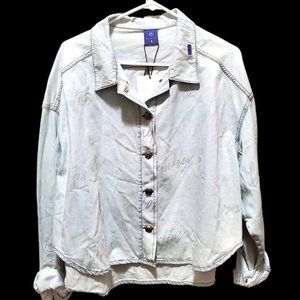 Monat Gear Women's Light Denim Button up Long Sleeve Shirt Sz L